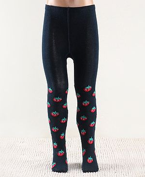 Cutewalk by Babyhug Non Terry Footed Anti-Bacterial Strawberry  Design Tights  - Navy Blue