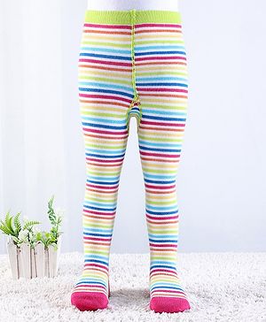 Cutewalk by Babyhug Non Terry Footed Anti Bacterial Striped  Tights  - White & Pink