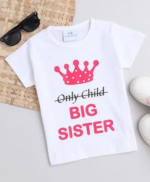 Knitting Doodles Pure Cotton Half Sleeves Big Sister Printed Tee - White