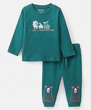 Bonfino 100% Cotton Full Sleeves Animal Print Night Suit - Green