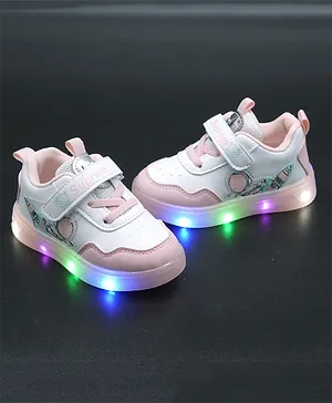 FEETWELL SHOES Astronaut Printed Velcro Closure LED Shoes - Pink