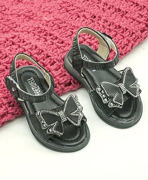 FEETWELL SHOES Butterfly Stone Embellished Design Detail  Sandals- Black