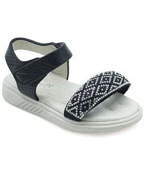 FEETWELL SHOES Diamond Design Stone Embellished Detail  Sandals - Beige Black