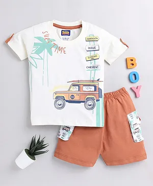 Nottie Planet Half Sleeve Monster Truck Printed Tee With Shorts Set - Lemon Yellow
