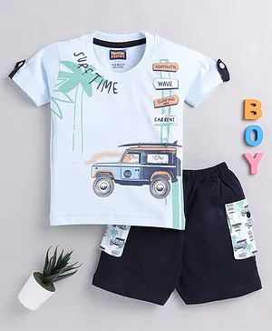 Nottie Planet Half Sleeve Monster Truck Printed Tee With Shorts Set - Blue