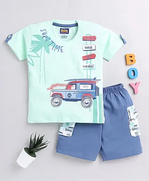 Nottie Planet Half Sleeve Monster Truck Printed Tee With Shorts Set - Pista Green
