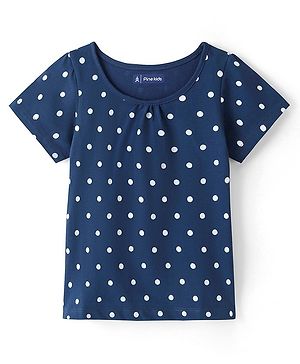 Pine Kids 100% Cotton Knit Half Sleeves Top Polka Dot Print - Navy Blue