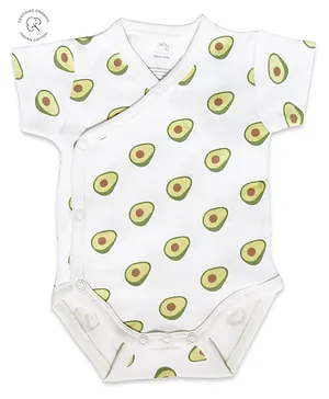 Masilo Unisex Organic Cotton Short Sleeves Avocado Printed Onesie - White