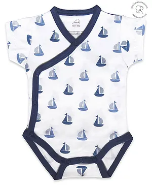 Masilo Unisex Organic Cotton Short Sleeves Sailboat Printed Onesie - Navy Blue