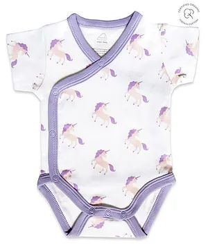 Masilo Unisex Organic Cotton Short Sleeves Unicorn Printed Onesie - Purple