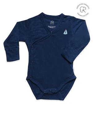 Masilo Unisex Organic Cotton Full Sleeves Sailboat Patch Embroidered Onesie - Navy Blue