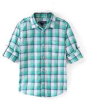 Pine Kids 100% Cotton Full Sleeves Check Shirts - Green