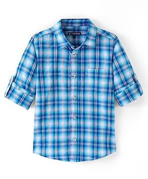 Pine Kids 100% Cotton Full Sleeves Check Shirts - Blue