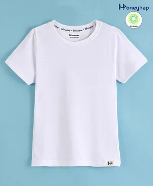 Honeyhap Premium 100% Cotton Half Sleeves T-Shirt With Bio Finish- Bright White