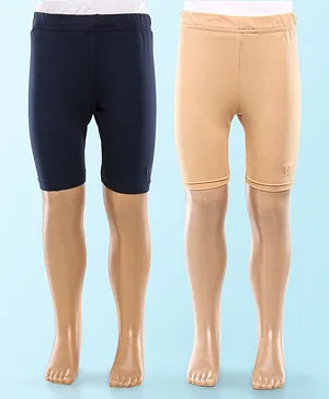 Honeyhap Premium Cotton Elastane Super Soft & Stretch Solid Cycling Shorts with Bio Finish Pack of 2 - Navy & Beige