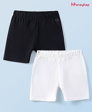 Honeyhap Premium Cotton Elastane Super Soft & Stretch Solid Cycling Shorts with Bio Finish Pack of 2 - Black & White