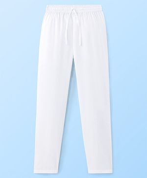 Pine Kids Cotton Solid Full length Pyjama - White