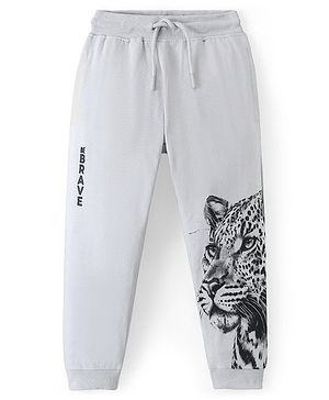 Pine Kids 100% Cotton Knit Full Length Track Pants with Leopard Print - Grey