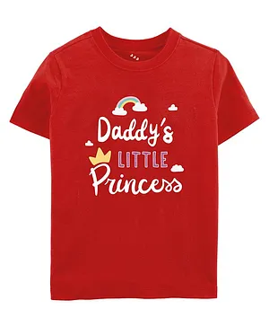 Zeezeezoo Fathers Day Theme Half Sleeves Daddy's Princess Printed Tee - Red