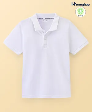 Honeyhap Premium Cotton Solid Double Pique Half Sleeves Polo T-Shirt With Bio Finish- Bright White