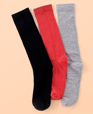 Pine Kids Knee Length Socks with Antimicrobial Finish Solid Colors Pack of 3 (Color May Vary)