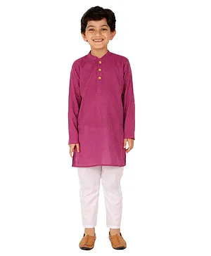 Tiny Bubs Full Sleeves Striped Self Design Cotton Kurta & Pajama - Purple