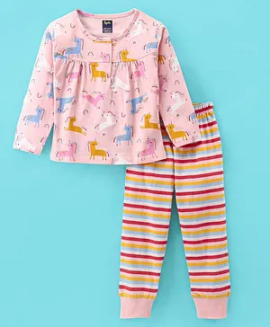 Pepito Cotton Full Sleeves Night Suit With Dear Print - Pink