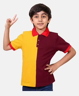 Whistle & Hops Half Sleeves Colour Blocked Polo Tee - Maroon & Yellow