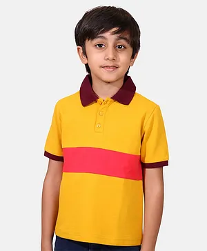 Whistle & Hops Half Sleeves Colour Blocked Polo Tee - Maroon & Yellow