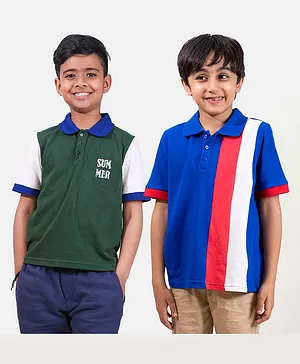 Whistle & Hops Pack Of 2 Half Sleeves Colour Blocked Polo Tees - Multi Colour
