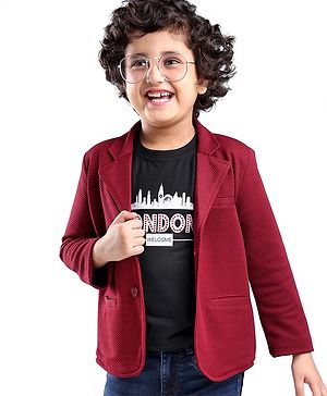 Babyhug Woven Full Sleeves Party Blazer With T-Shirt - Maroon