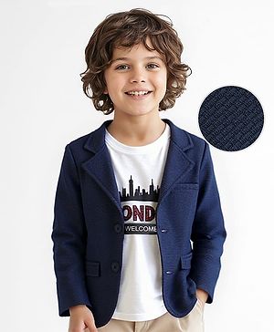 Babyhug Woven Full Sleeves Solid Blazer with T-Shirt - Navy Blue