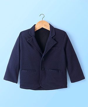 Babyhug Woven Full Sleeves Solid Blazer with T-Shirt - Navy Blue