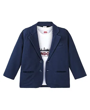 Babyhug Woven Full Sleeves Solid Blazer with T-Shirt - Navy Blue