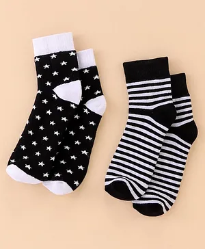 Pine Kids Cotton Ankle Length Socks With Silvadur Antimicrobial Finish Stripes & Stars Design Pack Of 2 (Color May Vary)