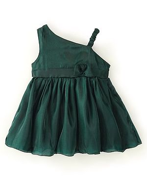 Babyhug Sleeveless Solid Colour with Floral Applique Organza Party Frock - Bottle Green