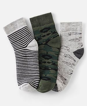 Pine Kids Cotton Blend Ankle Length Socks Car Design Pack of 3 (Colour May Vary)