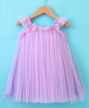 Babyhug Sleeveless Bow with Sequins Detailing Aline Mesh Party Frock -  Dusty Pink