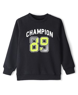 Pine Kids Full Sleeves Round Neck Biowashed Sweat Shirt Text Print - Jet Black