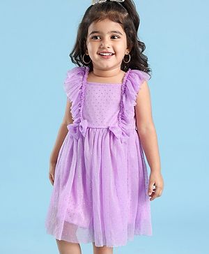 Babyhug Sleeveless All over Glitter Party Wear Frock - Lilac