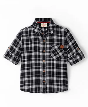 Boys Embroidery Checked Shirt 4-5Y / Grey / Short Sleeves