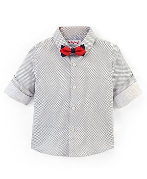 Babyhug Full Sleeves Party Wear Shirt with Bow Checks Print - White