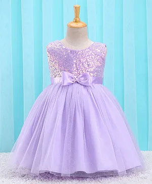 Babyhug Sleeveless 3D Fabric Yoke
                              Party Frock With Sequin Embroidery &
                              Bow Applique- Lilac