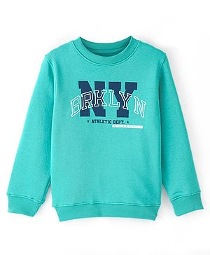 Pinekids Cotton Knit Biowashed Full Sleeves Sweatshirt With Text Print - Blue