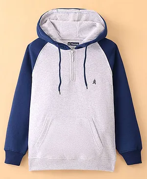 Pine Kids Knitted Full Sleeves Solid Color Hooded Sweat Shirt - Navy Peony