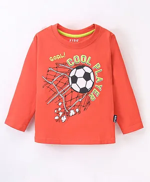 Fido Single Jersey Full Sleeves T-Shirt Football Print- Red