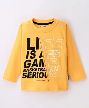 Fido Single Jersey Full Sleeves T-Shirt Text Print- Yellow