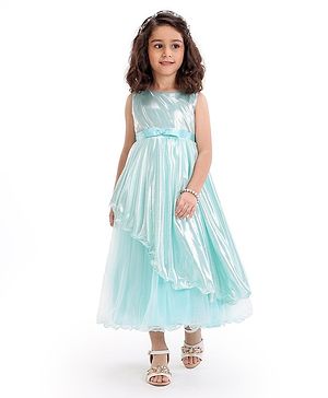 Babyhug Woven Sleeveless Metallic & Mesh Party Gown - Mint