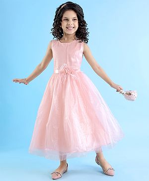 Babyhug Woven Sleeveless Glittery Party Frock - Blush Pink