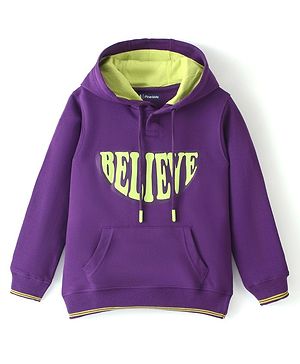 Pine Kids Full Sleeves Believe Printed Hooded Sweatshirt - Purple